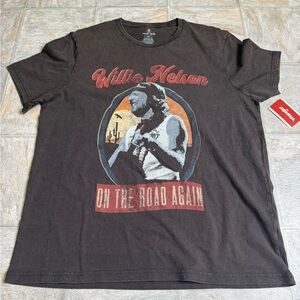 Willie Nelson On The Road Again Concert Tshirt Men Size Large Brown Rock Band